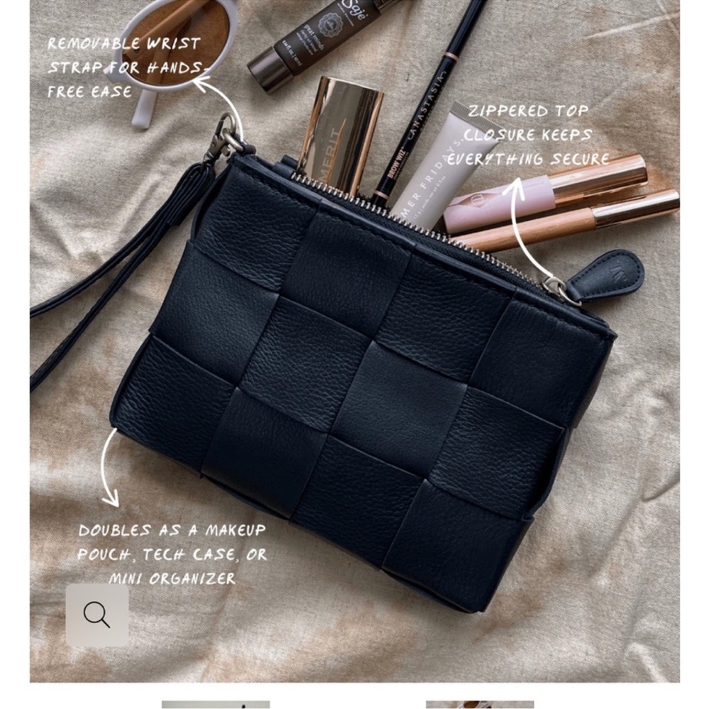 Chic Black Woven Leather Wristlet